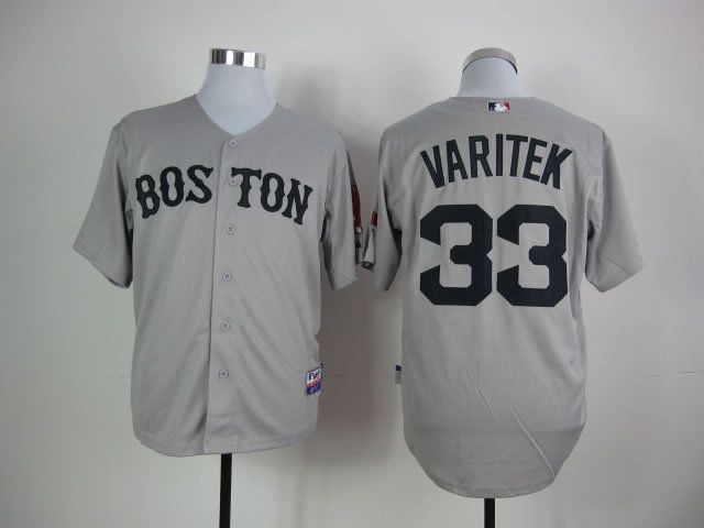 Men Boston Red Sox #33 Varitek Grey MLB Jerseys->boston red sox->MLB Jersey